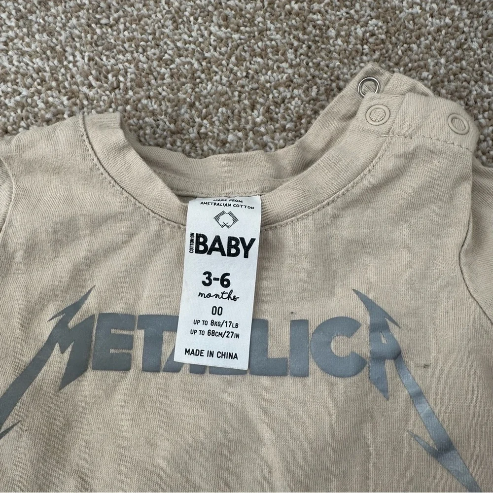 Cotton On Baby Metallica Band Graphic Tee Long Sleeve Tan Rock Shirt 3-6M